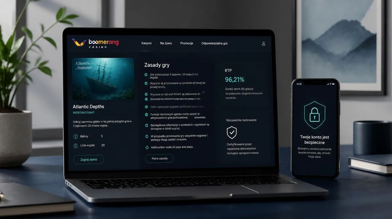 Ekran gry kasynowej z panelem zasad, informacją o RTP i symbolem niezależnego testu